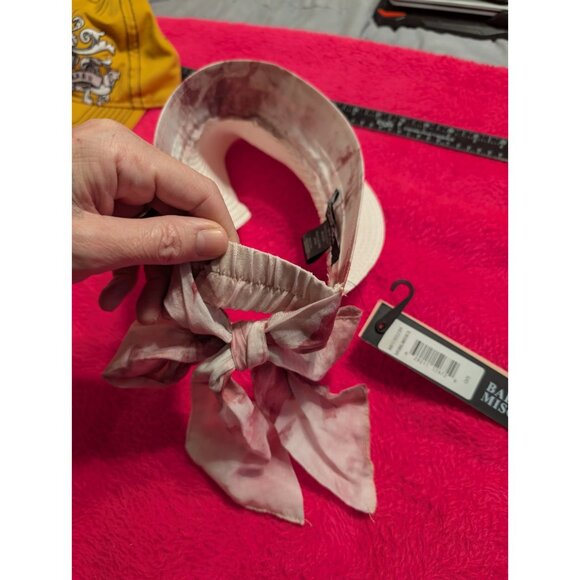 Badgley Mischka Sun Visor Hat Natural Watercolor Bow Adjustable One Size NWT - Picture 3 of 6